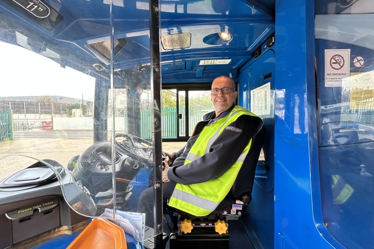 Tim Restall at the wheel of one of his familiar Stagecoach South buses, a familiar face for passengers on Haslemere and Guildford’s rural routes
