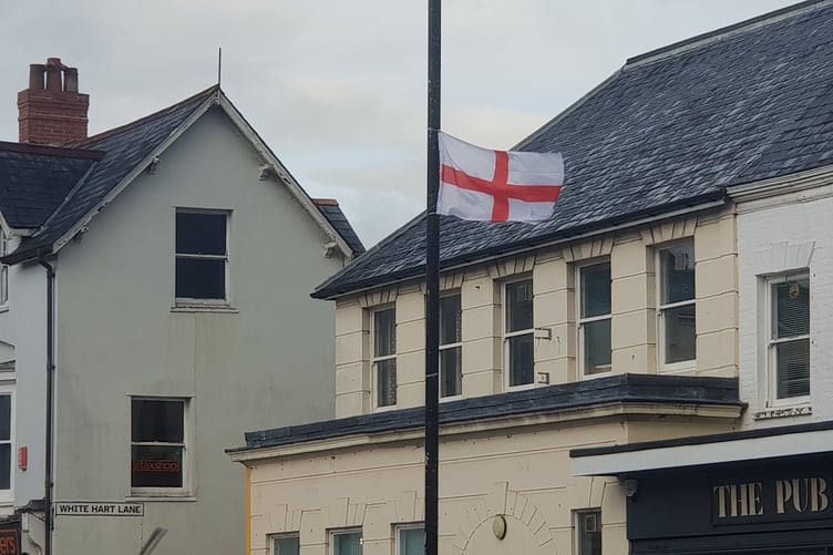 The St George's Cross flying from a lamppost in Wellington town centre this week.