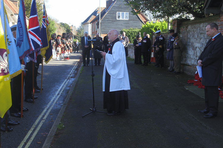 The Revd David Chattell leads Holybourne's Remembrance Service on Saturday, November 8. 2025.