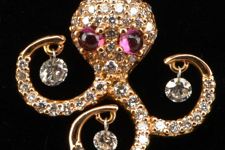 Ponte Vecchio Gioielli diamond and ruby set octopus pendant.