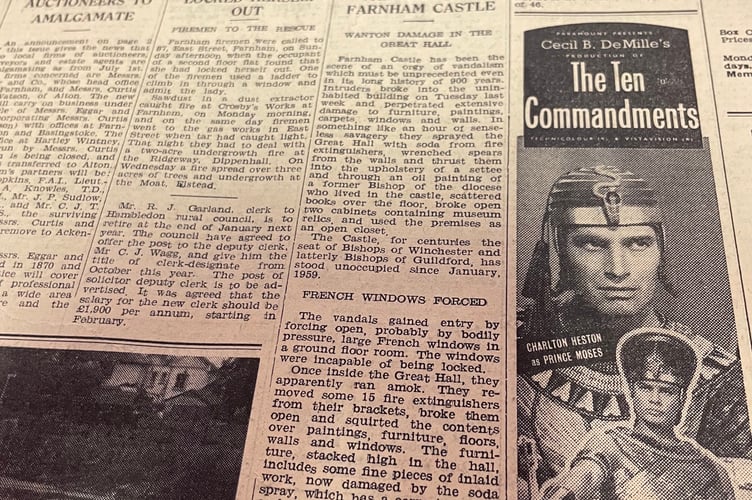 The Herald article of June 3, 1960 about the vandalism at Farnham Castle.