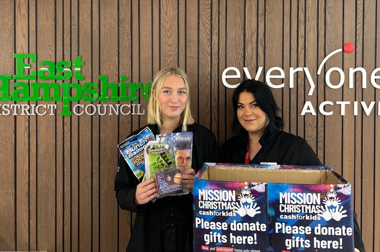 Staff at Alton Sports Centre preparing for the Mission Christmas donation drive