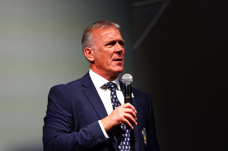 LONDON, ENGLAND - OCTOBER 02: Surrey Director of Men's Cricket Alec Stewart speaks on stage during the Surrey CCC 2024 Awards at The Kia Oval on October 02, 2024 in London, England.  (Photo by Ben Hoskins/Getty Images for Surrey CCC)