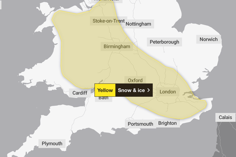 Snow and Ice warning across England on Friday, January 2 2026