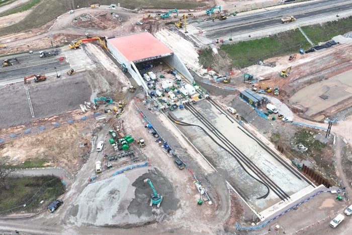 An aerial view of the completed box-slide on the M27.
