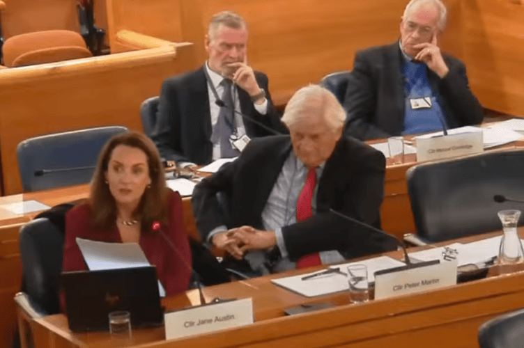 Waverley Conservative leader Cllr Jane Austin, left, addresses the full council meeting in December.