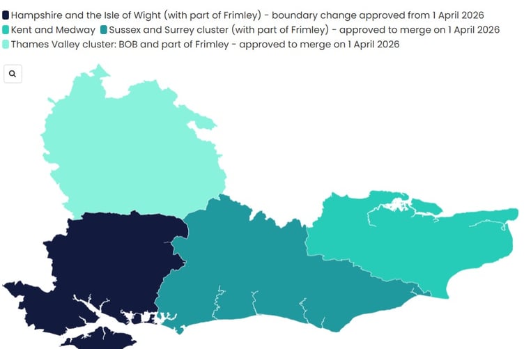 New boundary to incorporate the Hampshire wards of Frimley ICB.