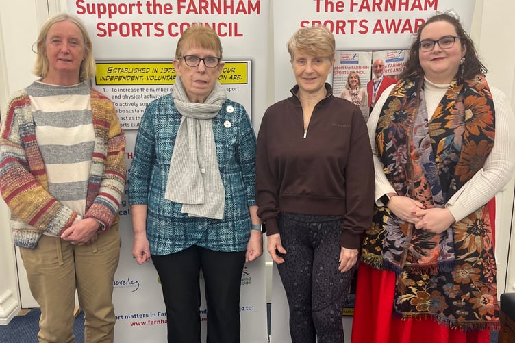 Celia Griffith, Nicola Carr and Sue Harvey from the Farnham Ramblers and Vanessa Silva from the University of Creative Arts