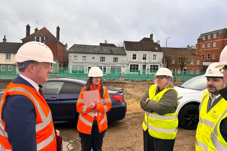 MP Greg Stafford at the Woolmead site with Homes England officers