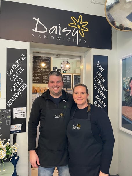 Daisy Sandwiches owners Lizzie and James at Godalming station.