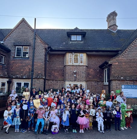 Pupils and staff at St Ives School showcase their colourful costumes as they celebrate World Book Day. 