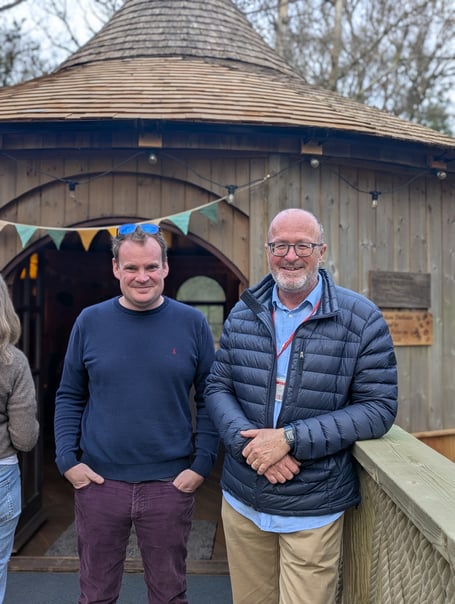 Frensham Heights Head Ben McCarey with former head Andrew Fisher in front of the newly opened treehouse