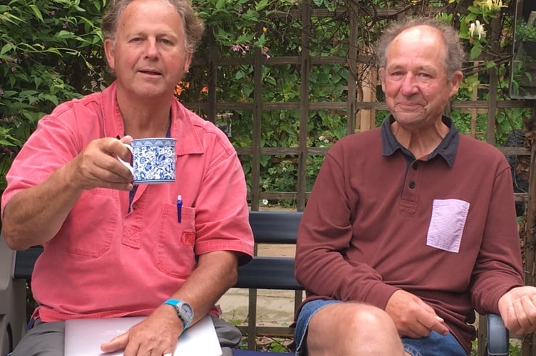 Adrian, left, and Rob Good in Penny's garden, Guildford, July 21st 2016.