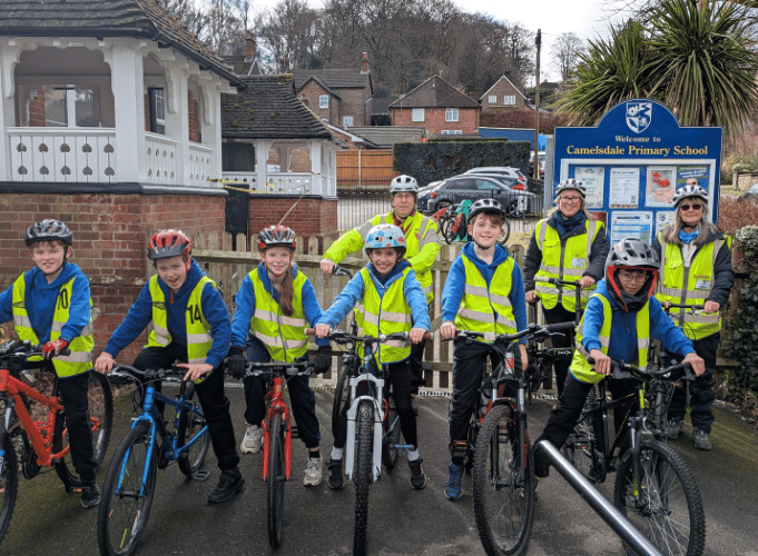 Year 6 pupils from Camelsdale School during their Bikeability course. Credit: Camelsdale School
