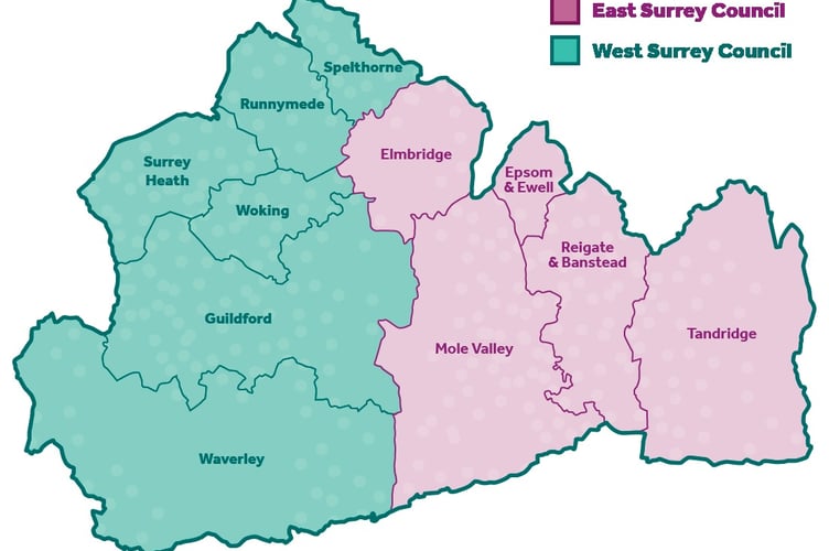 The election map of East and West Surrey.