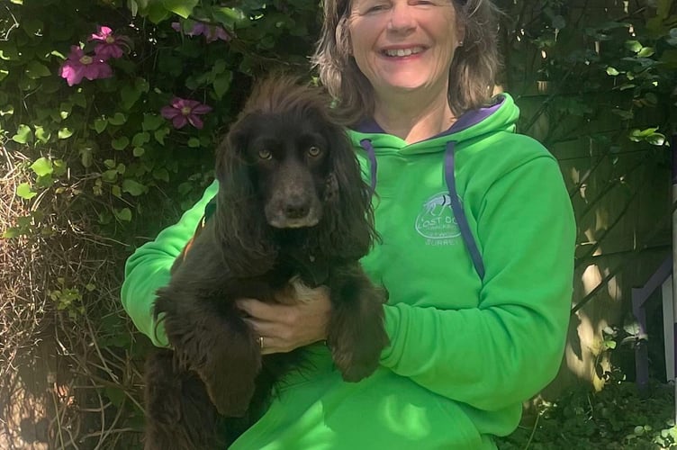 Sarah Archer and River, who helped find the missing dog Reggie in Farnham.