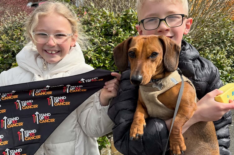 Holly Soal's children, Jorge and Elsie, and the family’s dachshund Dobby.
