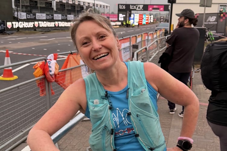 Farnham runner Kate Townsend after completing the London Marathon backwards.