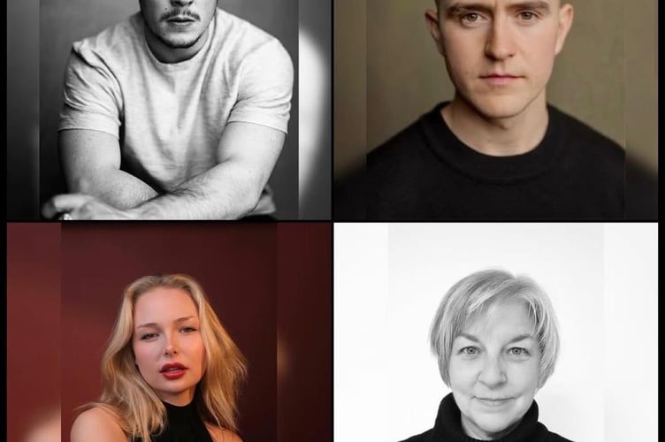 The cast of True West at The Harlington, Fleet, May 27th and 28th 2026. Clockwise from top left: Sam Jolliffe, Jake Rory, Pam Waters and Mia Luft.