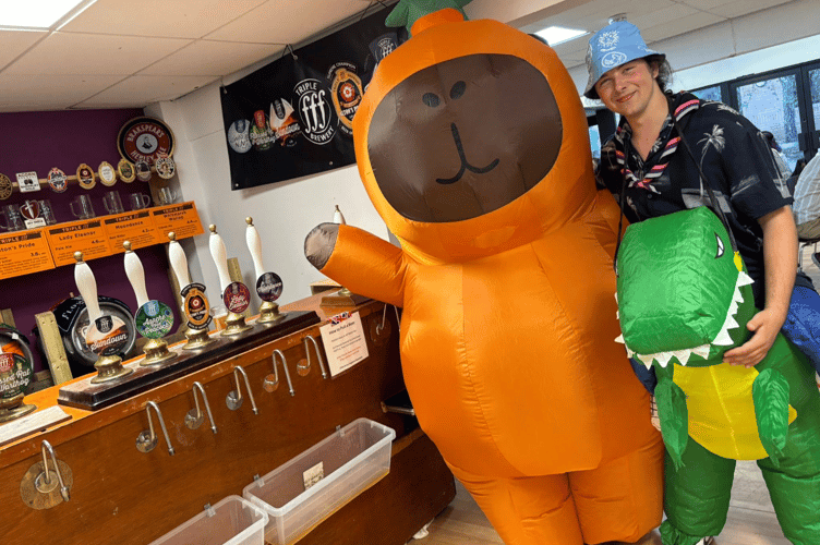 A capybara and a dinosaur joined the drinkers at the Alton Beer Festival, Alton College, May 29th and 30th 2026.