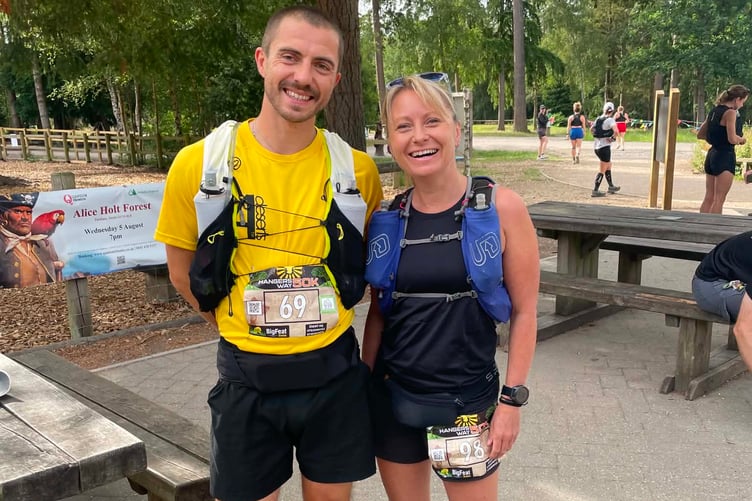 Tim Naylor and Kate Townsend before taking on the Hangers Way 50k