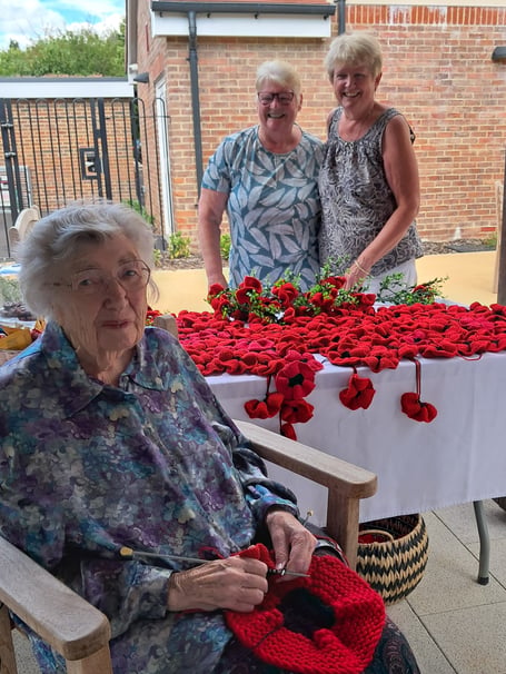 Margaret Wellman with some of the 130 poppies she knitted for Lindford Methodist Church’s Friendship Day display.