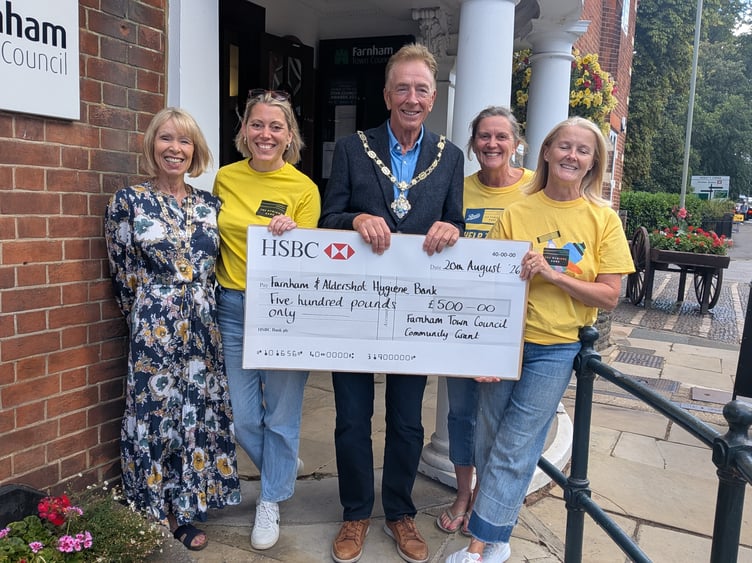 FH Hygiene Cheque Farnham Town Council